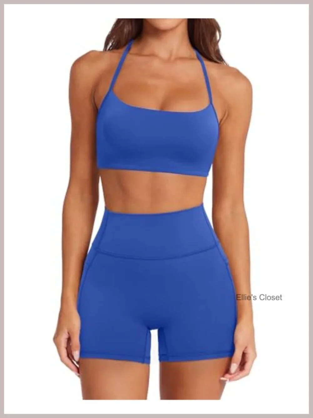 2 Piece Workout Set Padded Halter Sports Bra High Waisted Biker Shorts with